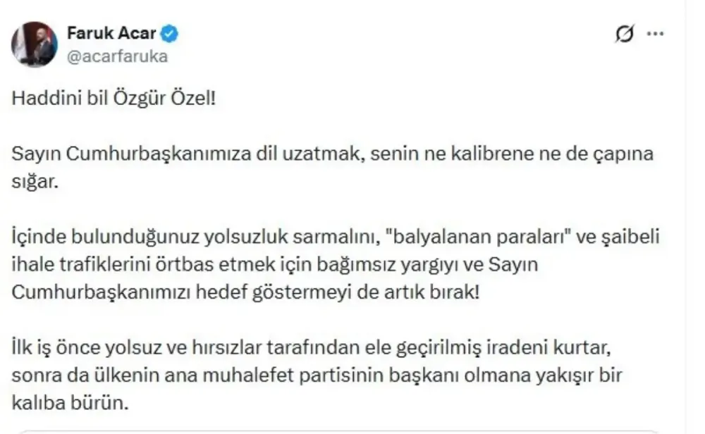 Acar'dan Özgür Özel'e Sert Eleştiri - Son Dakika