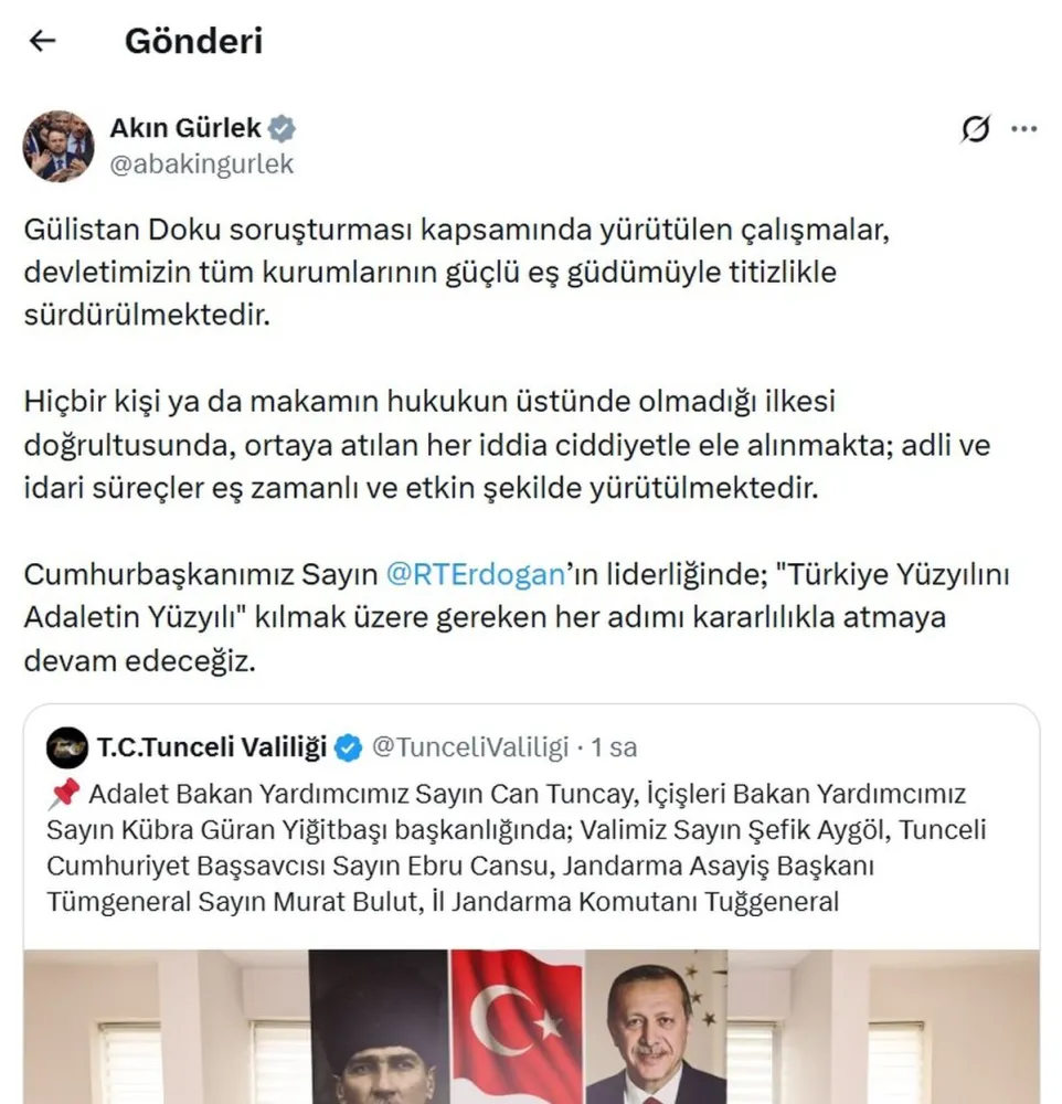 Adalet Bakanı Gürlek: Gülistan Doku soruşturması titizlikle sürdürülüyor