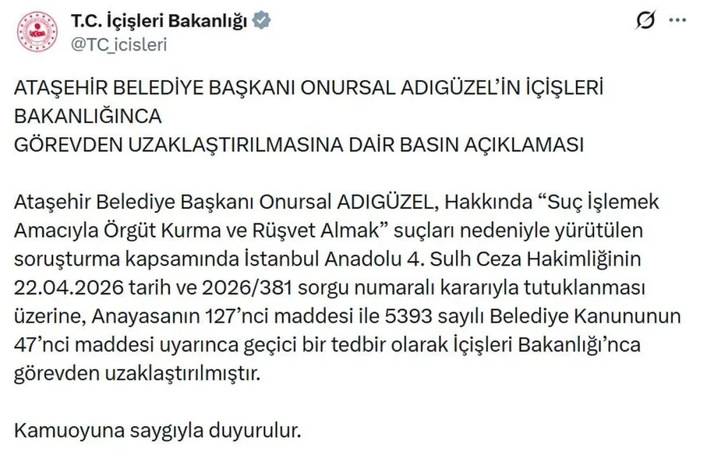 Ataşehir Belediye Başkanının Görevden Alma Kararı