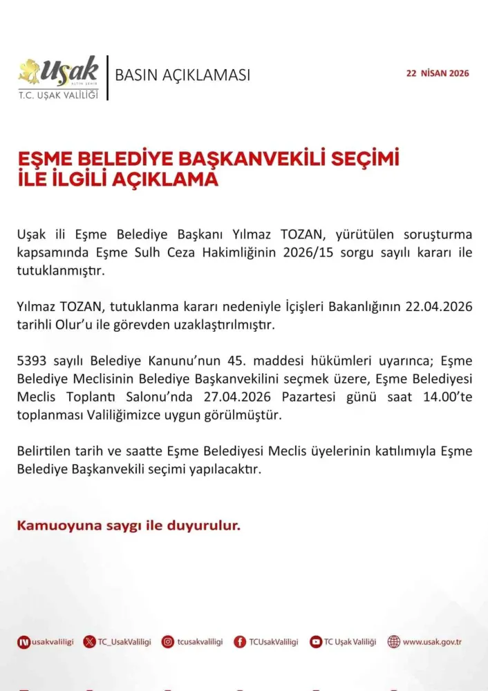 Eşme Belediye Başkanvekili 27 Nisan