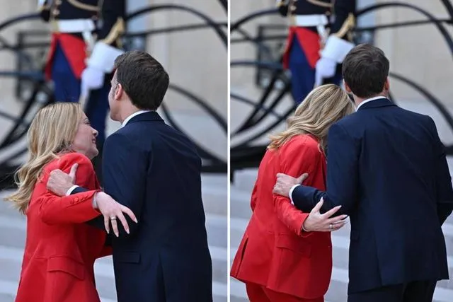 Fransa'da First Lady’yi çileden çıkaracak samimiyet, Macron Meloni'yi öperek karşıladı