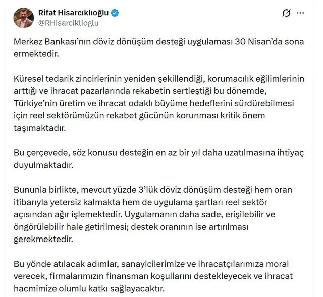 İş Dünyasından Kritik Çağrı: Hisarcıklıoğlu Döviz Dönüşüm Desteğinin Uzatılmasını İstedi
