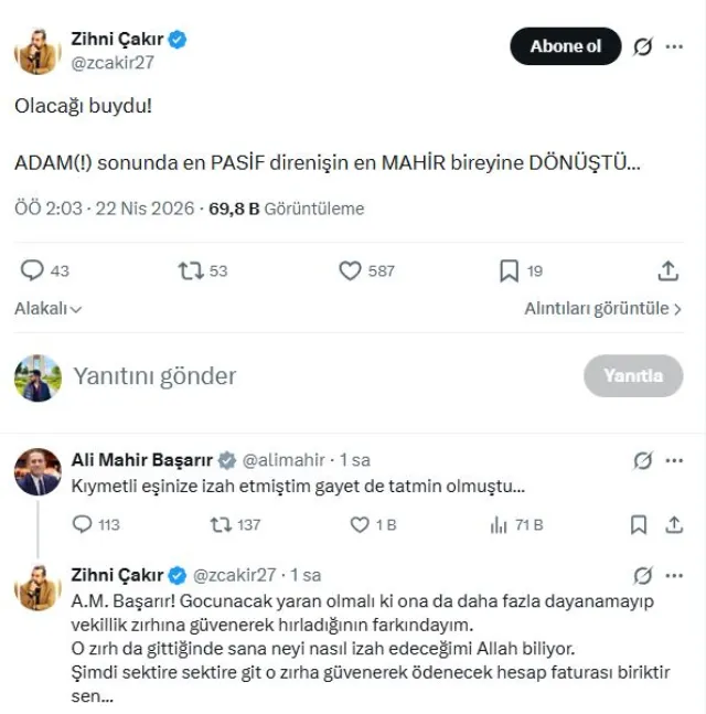 Ali Mahir Başarır ile Zihni Çakır arasında rezil diyalog