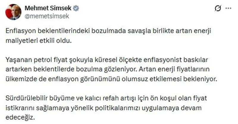 Bakan Şimşek: Fiyat istikrarını sağlamaya yönelik politikalarımıza devam edeceğiz