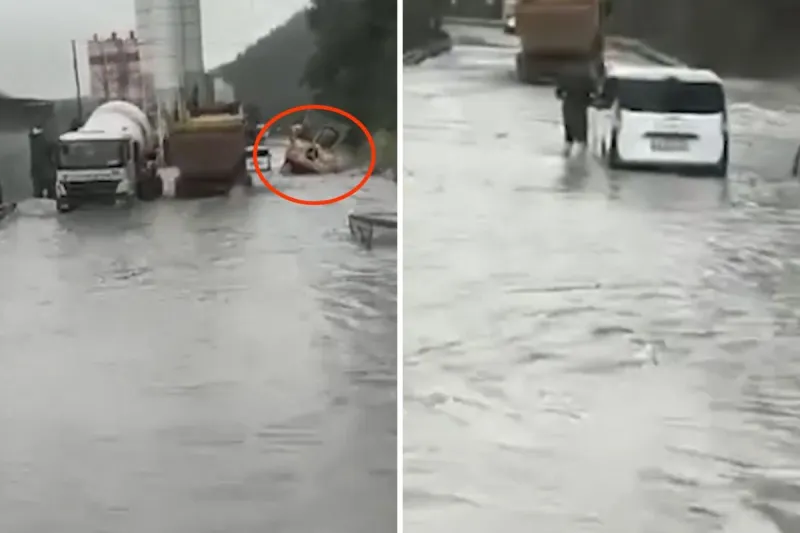 Megakentte Yağış Kabusu: Sarıyer'de Göle Dönen Yolda Kamyon Dereye Uçtu